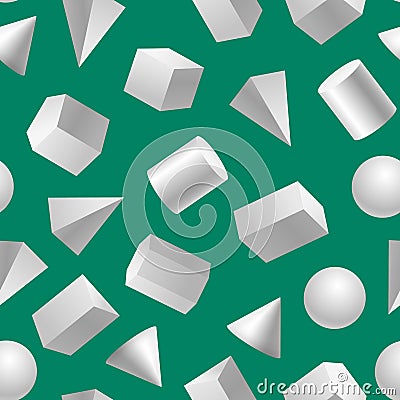 Realistic Detailed 3d White Basic Shapes Seamless Pattern Background. Vector Vector Illustration