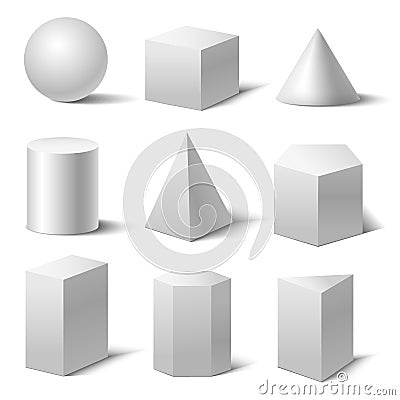 Realistic Detailed 3d White Basic Shapes Set. Vector Vector Illustration
