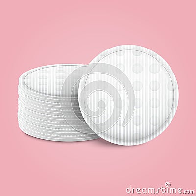 Realistic Detailed 3d White Blank Cosmetic Cotton Pads Template Mockup Set. Vector Vector Illustration