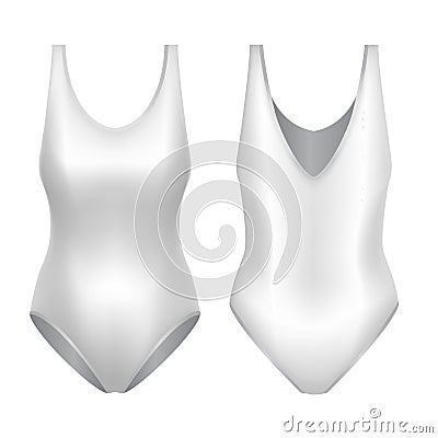Realistic Detailed 3d White Blank Swimsuit Woman Template Mockup Set. Vector Vector Illustration
