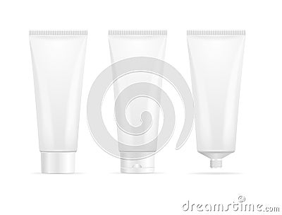 Realistic Detailed 3d White Blank Tube Cream Template Mockup Set. Vector Vector Illustration