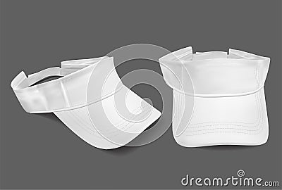 Realistic Detailed 3d White Visor Cap Set. Vector Vector Illustration