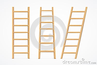 Realistic Detailed 3d Wooden Ladder Set. Vector Vector Illustration