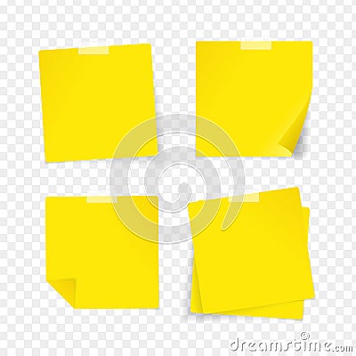Realistic Detailed 3d Yellow Sticky Note Set. Vector Vector Illustration