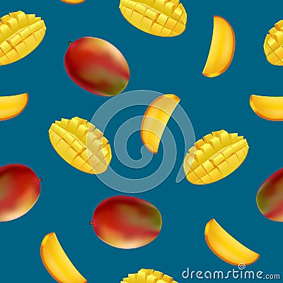 Realistic Detailed Fruit Mango Seamless Pattern Background. Vector Vector Illustration