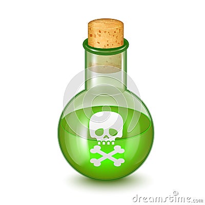 Realistic Detailed Glass Bottle of Green Toxic Poison. Vector Vector Illustration