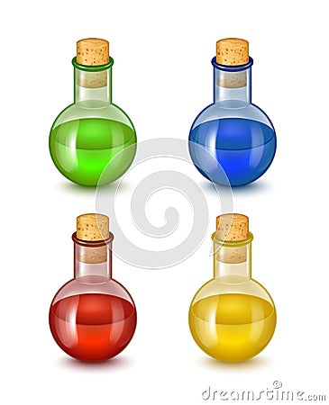 Realistic Detailed Glass Bottle of Toxic Poison. Vector Vector Illustration