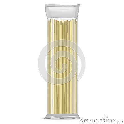Realistic Detailed Spaghetti Pasta in a Transparent Cellophane Pack. Vector Vector Illustration