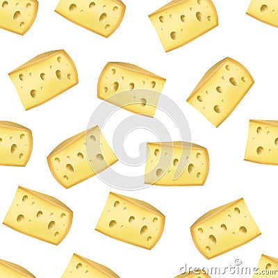 Realistic Detailed Piece Yellow Cheese Product Dairy Background Pattern. Vector Vector Illustration