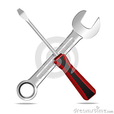 Realistic Detailed Wrench and Screwdriver. Vector Vector Illustration