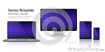 Realistic devices. Computer laptop tablet phone mockup, smartphone screen mobile gadget display. Monitor device template Vector Illustration