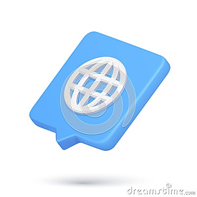 Realistic diagonal 3d icon global grid planet internet connection cyberspace network quick tips Vector Illustration