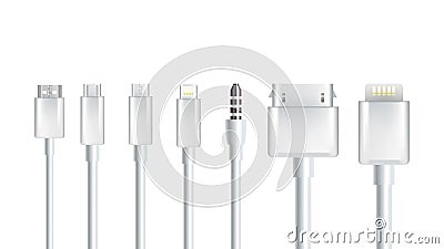 Realistic Different Cables Connection Set Vector Vector Illustration