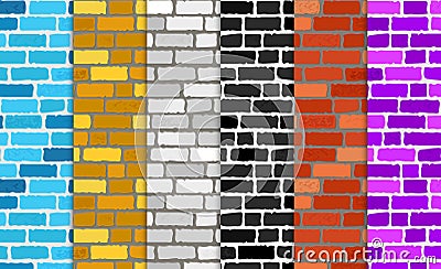 Realistic different color brick textures collection. Brick wall seamless background. Set of Texture. Vector illustration Vector Illustration