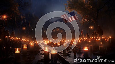 A candlelight vigil on Veteran's Day, where a row of lit candles Stock Photo