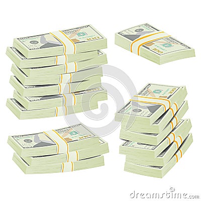 Realistic Dollar Stacks Vector. Banknotes. Money Bill Isolated Illustration. Vector Illustration