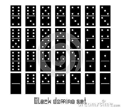 Realistic Dominoes full set 28 flat pieces for game . Black collection. Abstract concept graphic element, domino effect gaming ico Vector Illustration