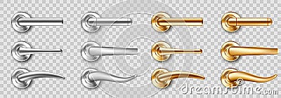 Realistic door handles golden and silver knobs set Vector Illustration