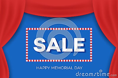 Realistic drape, theater curtain. Happy Memorial Day Greeting Card. Vector Illustration