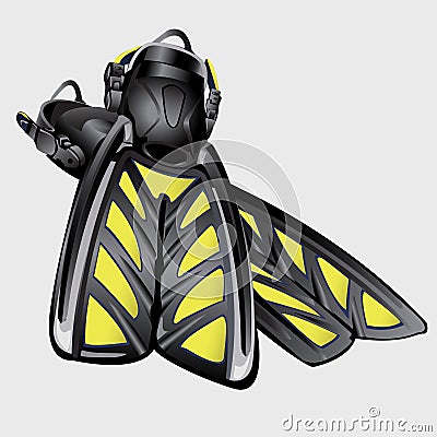 Realistic drawing fins. The element of diving suit Vector Illustration