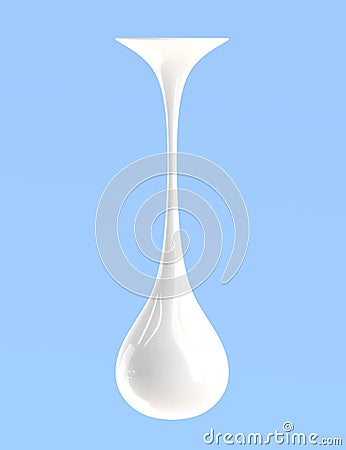 Realistic dripping milk drop 3d render icon, melted white liquid yoghurt, glossy cream border with falling droplet Cartoon Illustration