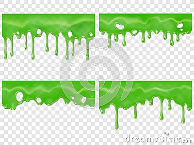 Realistic dripping slime. Seamless green stain of drippings poison drops. Mucus drip drop 3D realistic vector Vector Illustration