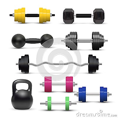 Realistic dumbbell and kettlebell isolated Cartoon Illustration