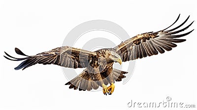 Realistic eagle flying with majesty and befitting a king of birds on a white background,8K Stock Photo