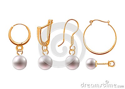 Realistic earrings jewelry accessories icons set. Vector Illustration