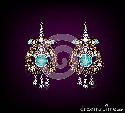 Realistic earrings or pendant necklace jewelry accessories.Gold Vector Illustration