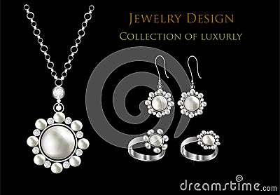 Realistic earrings or pendant necklace jewelry accessories.Gold Vector Illustration