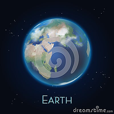 Realistic Earth planet icon.World globe from space Vector Illustration