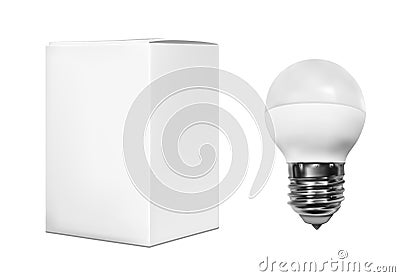 Realistic electric light bulb with white paper box Vector Illustration