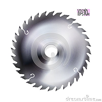 Realistic electric saw disc. Circular blade. Metal tool isolated on white background. Vector illustration Vector Illustration