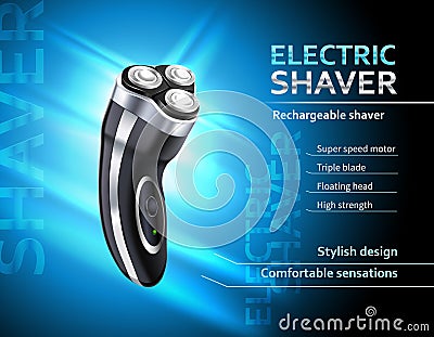 Realistic Electric Shaver Advertising Poster Vector Illustration