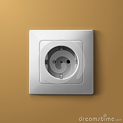 Realistic electric white socket on biege wall Vector Illustration