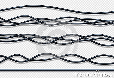 Realistic electrical wires, connection industrial cables vector set Vector Illustration