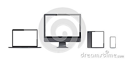 Realistic electronic devices mockup set laptop monitor tablet and smartphone with empty blank screen digital technology Vector Illustration