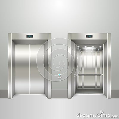 Realistic elevator open and closed doors Stock Photo