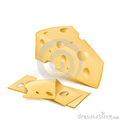 realistic emmental cheese wedge with slices Cartoon Illustration