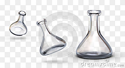 Realistic empty Erlenmeyer flask. Vertical and inclined position Vector Illustration