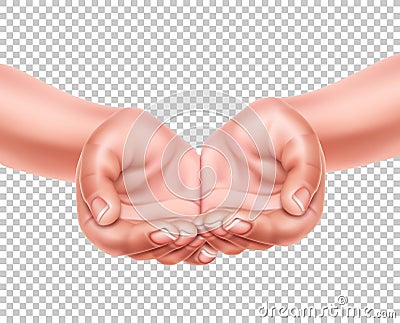 Realistic empty hands cupped together vector 3d Vector Illustration