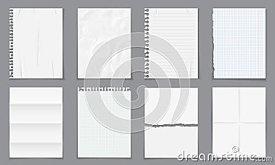 Realistic empty paper notes template with shadows isolated Vector Illustration