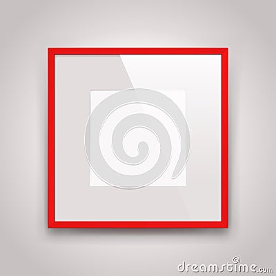 Realistic empty red frame on gray background, border for your creative project, mock-up sample, vector design object Vector Illustration