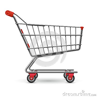 Realistic empty supermarket shopping cart vector illustration isolated on white background Vector Illustration