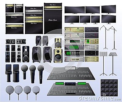 Realistic equipment for a recording studio. Vector. Vector Illustration