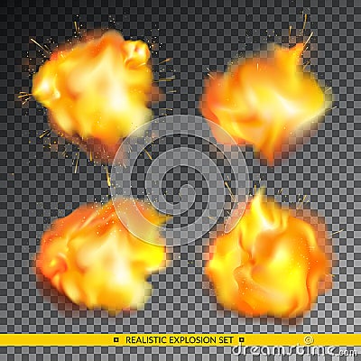 Realistic explosion set Vector Illustration