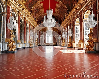 realistic fantasy red interior of the royal palace. Stock Photo