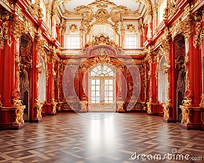 realistic fantasy red interior of the royal palace. Cartoon Illustration