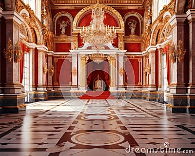 realistic fantasy red interior of the royal palace. Cartoon Illustration